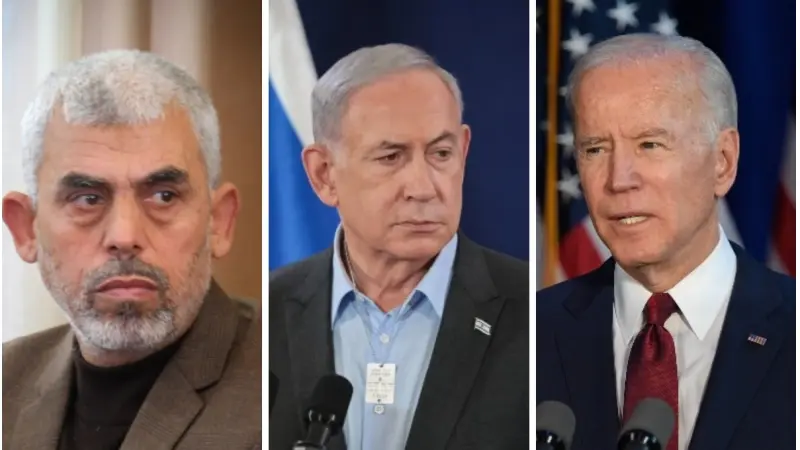 סינוואר, נתניהו וביידן, צילום: Ron Adar / Shutterstock.com,Noam Revkin Fenton,Abed Rahim Khatib/Flash90