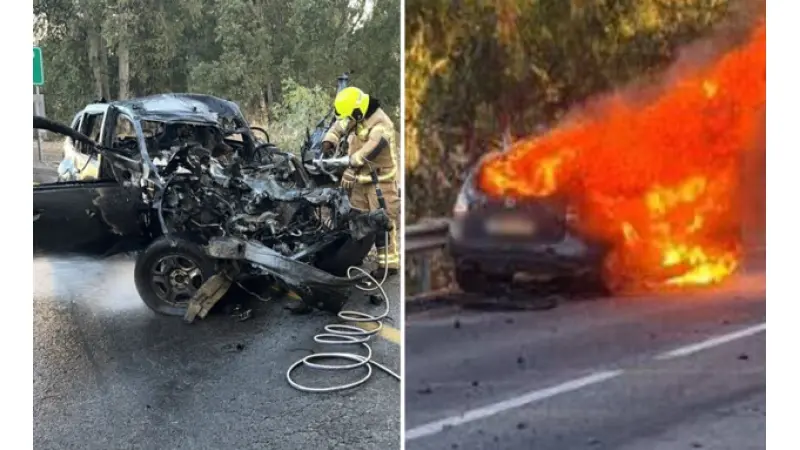 הרכב שספג פגיעה ישירה|צילום: דוברות כבאות והצלה